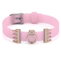 Bracelet ajustable en silicone rose 10mm avec breloques couronne et bague or rose - Style Bague Diamant et Couronne (031)