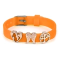 10mm orange silicone strap bracelet with rose gold heart, wing, and tree charms - Heart Wing Tree of Life Style (003)