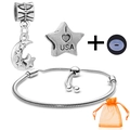 Silver snake chain bracelet with I Love USA star charm and moon pendant set in orange bag - I Love USA Star Moon Style (031)