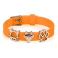 10mm bright orange silicone strap bracelet with silver animal charms and grid texture - Cat Fox And Paw Style(005)