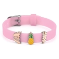 Bracelet rose en silicone ajustable avec breloques papillon, ananas et fleurs - Style Papillon et Ananas (035)