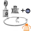 Silver charm bracelet with Happy Birthday cake pendant and orange gift bag - Happy Birthday Cake Style (037)