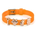 Adjustable orange silicone bracelet featuring fox, star, and camera metal charms - Fox Star Shell Camera Style (007)