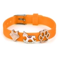 Orange silicone strap bracelet with rose gold fox and rocking horse charms - Fox Horse Paw Style (008)