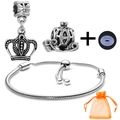 DIY silver charm bracelet set with heart crown and pumpkin carriage charms in gift bag - Pumpkin Carriage Crown Style (039)