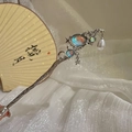 Silver vintage hairpin with iridescent opal stone and white pearl tassel charm - Magic Star Domain Style (4#)