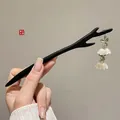 Modern ebony wood hair pin with deer antler shape and lily of the valley tassel - Lily of the Valley Antler Style (17#) / Black