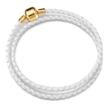 Double-wrap white braided leather bracelet featuring a polished gold barrel clasp - White Braided Style Type 2 (Style 013)