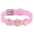 Bracelet rose en silicone 10mm réglable avec breloques my angel et pendentifs - Style Gâteau et Charme d'Ange (039)