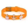Adjustable 10mm orange silicone bracelet with cute cake and airplane charms - Cake Airplane Cake Style (011)