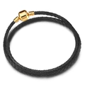 Minimalist double-wrap black braided leather bracelet with a polished gold clasp - Black Braided Style (Style 012)
