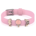 Bracelet réglable en silicone rose 10mm avec breloques hippocampe, sucette et papillon - Style Sucette et Hippocampe (040)