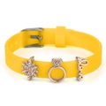 Yellow silicone bracelet strap with rose gold Love and crown charms for women - Star Ring Love (029)