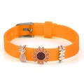 Orange 10mm silicone strap bracelet with pineapple and sunflower charms and buckle - Pineapple Sunflower Flower Style (013)