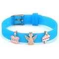 Blaues Silikonarmband mit Engelsanhängern und verstellbarem Schnallenverschluss - Engel Geburtstagskuchen Erdbeere Stil (038)