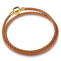 Brown braided double-wrap leather bracelet with a gold-tone barrel clasp closure - Brown Braided Style (Style 09)