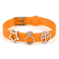 Orange 10mm silicone strap bracelet with rose gold tree of life and star charms - Star Ring Tree of Life Style (016)