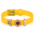Yellow silicone strap bracelet with sunflower, pineapple, and rhinestone butterfly charms - Butterfly Sunflower Pineapple (033)