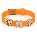 10mm bright orange silicone bracelet with rose gold heart, wing, and tree charms - Heart Wings Tree of Life Style (018)