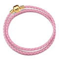 Pink braided PU leather double-layer bracelet with golden metal cylinder barrel clasp - 16cm / Pink Braided Style (Style 04)