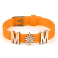 Orange silicone strap bracelet with rose gold MOM letters and starry crystal charm - MOM Star Style (022)