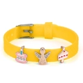 Adjustable 10mm yellow silicone bracelet with angel and cake charms with crystals - Cake Angel Sliced Cake (039)