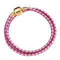Pink braided double-wrap leather bracelet with a cylindrical gold magnetic clasp - 16cm / Two-Tone Pink Braided Style (Style 03)