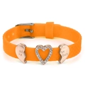 Orange silicone strap bracelet with rose gold heart-shaped best friend charms - Best Friend Heart Style (030)
