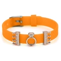 Orange 10mm silicone adjustable bracelet with rose gold crown and ring charms - Crown Ring Crown Style (031)
