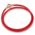 Double-layered red braided leather bracelet with a rose gold barrel clasp closure - Red Braided Style (Style 05)