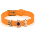 Adjustable orange silicone strap bracelet with butterfly and sunflower charms - Butterfly Sunflower Pineapple Style (033)