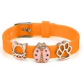 Orange 10mm silicone mesh strap bracelet with cat and ladybug charms and silver buckle - Cat Ladybug Paw Style (034)