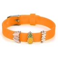 Orange 10mm silicone belt bracelet with silver butterfly pineapple and clover charms - Butterfly Pineapple Clover Style (035)