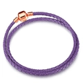 Double-wrap purple braided leather bracelet featuring a rose gold barrel clasp closure - Light Purple Braided Style (Style 011)