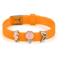 Adjustable 10mm orange silicone bracelet with seahorse, lollipop and butterfly charms - Seahorse Lollipop Butterfly Style (040)
