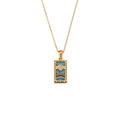 Gold rectangular Tarot The Sun pendant necklace with blue enamel and crystals - The Sun (YLN2943)