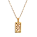 Gold stainless steel tarot card necklace featuring the Wheel of Fortune design and zircons - The Wheel (YLN2943)