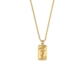 Gold stainless steel rectangle tarot necklace with The Stars engraving and white zircon - Tarot Necklace-The Star (YLN2943)
