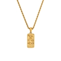 Golden stainless steel necklace featuring a rectangular The Moon tarot pendant with zircons - Tarot Rope Chain Necklace-Gold-The Moon (YLN2943)