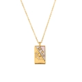 Gold star and sun shell pendant necklace with tarot style engraving and small crystals - Diagonal Shell Sun Star Tarot Necklace-Gold-White (YLN2943)