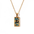 18K vergoldete Tarot-Halskette mit The World Anhänger und blauer Emaille-Einlage - Gold-Die Welt