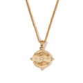 Gold plated stainless steel necklace with round relief pendant and zircon details - Curb Chain Round Tarot Coin Necklace-Gold-Hands (YLN2943)
