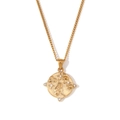 Golden tarot coin necklace featuring embossed figures and shimmering white zircons - Curb Chain Round Tarot Coin Necklace-Gold-Stars (YLN2943)
