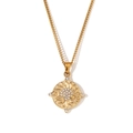 Gold plated sun coin pendant necklace with white crystals and delicate O-chain - Curb Chain Round Tarot Coin Necklace-Gold-Sun (YLN2943)