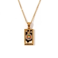 Vintage 18K gold plated tarot Wheel of Fortune necklace with colorful enamel inlay - Gold-The Wheel