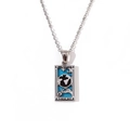 The World tarot card pendant necklace in silver finish with blue enamel and hand design - Steel-The World
