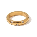 18K vergoldeter Edelstahlwellenring mit mikrogefassten runden Zirkonia-Diamanten - US 6 / Runder Diamant Einfacher Ring / Gold Weiß