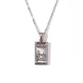 Silver tarot card necklace featuring The Lovers design with sparkling rhinestones - Steel-The Lovers