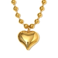 Collar de cuentas de acero inoxidable chapado en oro de 18K con colgante de corazón - Dorado