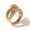 Bague croisée double couche plaquée or 18 carats avec motif fleur et zircons brillants - US 6 / Crisscross Knot Contrast Zirconia / Or Blanc